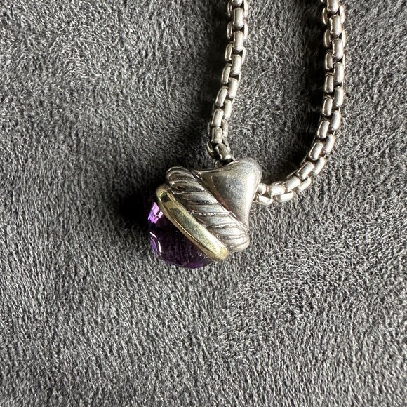 David Yurman 14K Gold & Sterling Silver Acorn w/ Amethyst Necklace - 16" - RARE - Picture 7 of 14